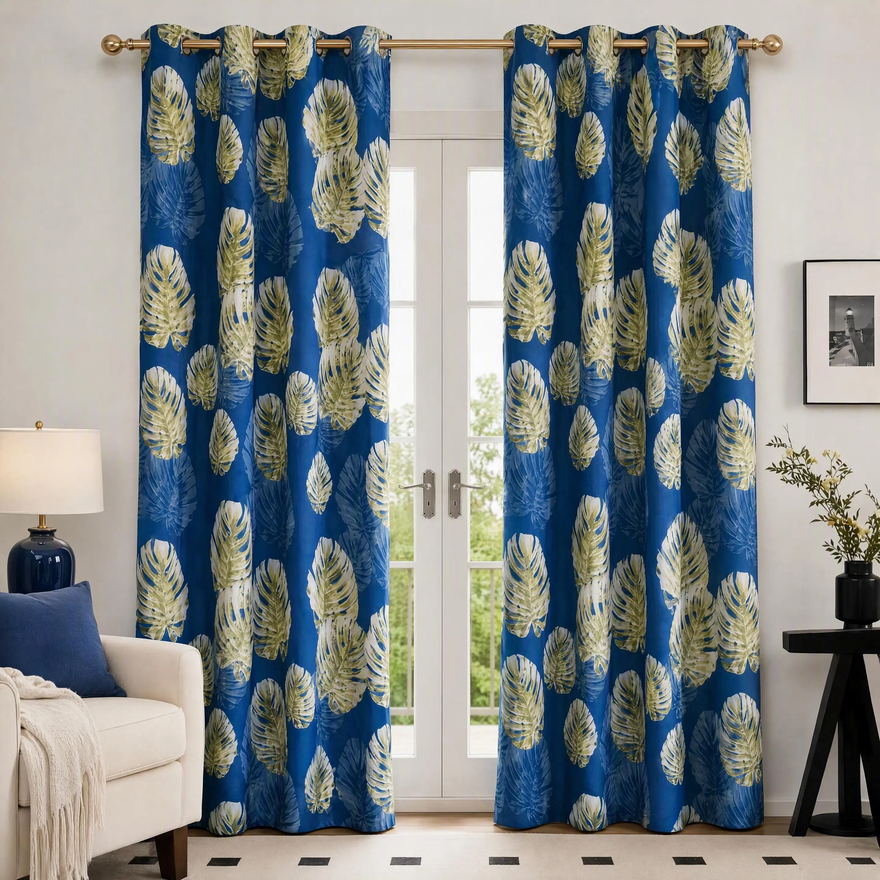 Full Blackout Curtains 2 Panels Set 52x84 Inch, Thick Tropical Leaf Print Thermal Insulated Drapes, Energy Saving Heat Blocking Noise Reducing Grommet Top Window Treatment, Luxury Botanical Decor for Bedroom Living Room Apartment Indoor QF345