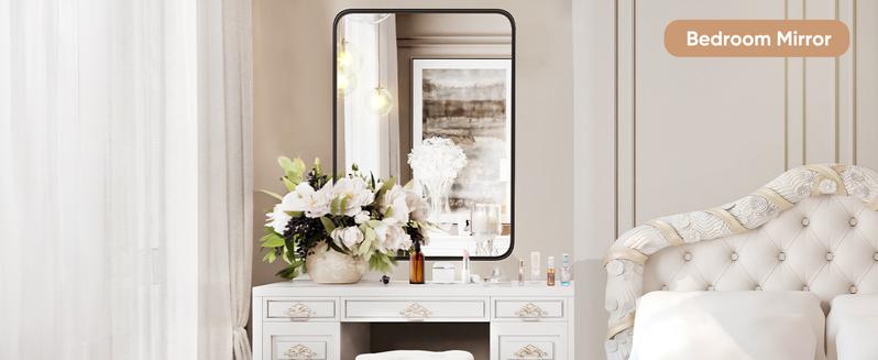 Bathroom Mirror Wall Mirror for Bathroom Black Metal Framed Rounded Corner Rectangle Vanity Mirror, Large Mirrors for Wall, Anti-Rust& Waterproof Bathroom Mirror Wall Mirror for Bathroom Black Metal Framed Rounded Corner Rectangle Vanity Mirror, Large Mirrors for Wall, Anti-Rust& Waterproof