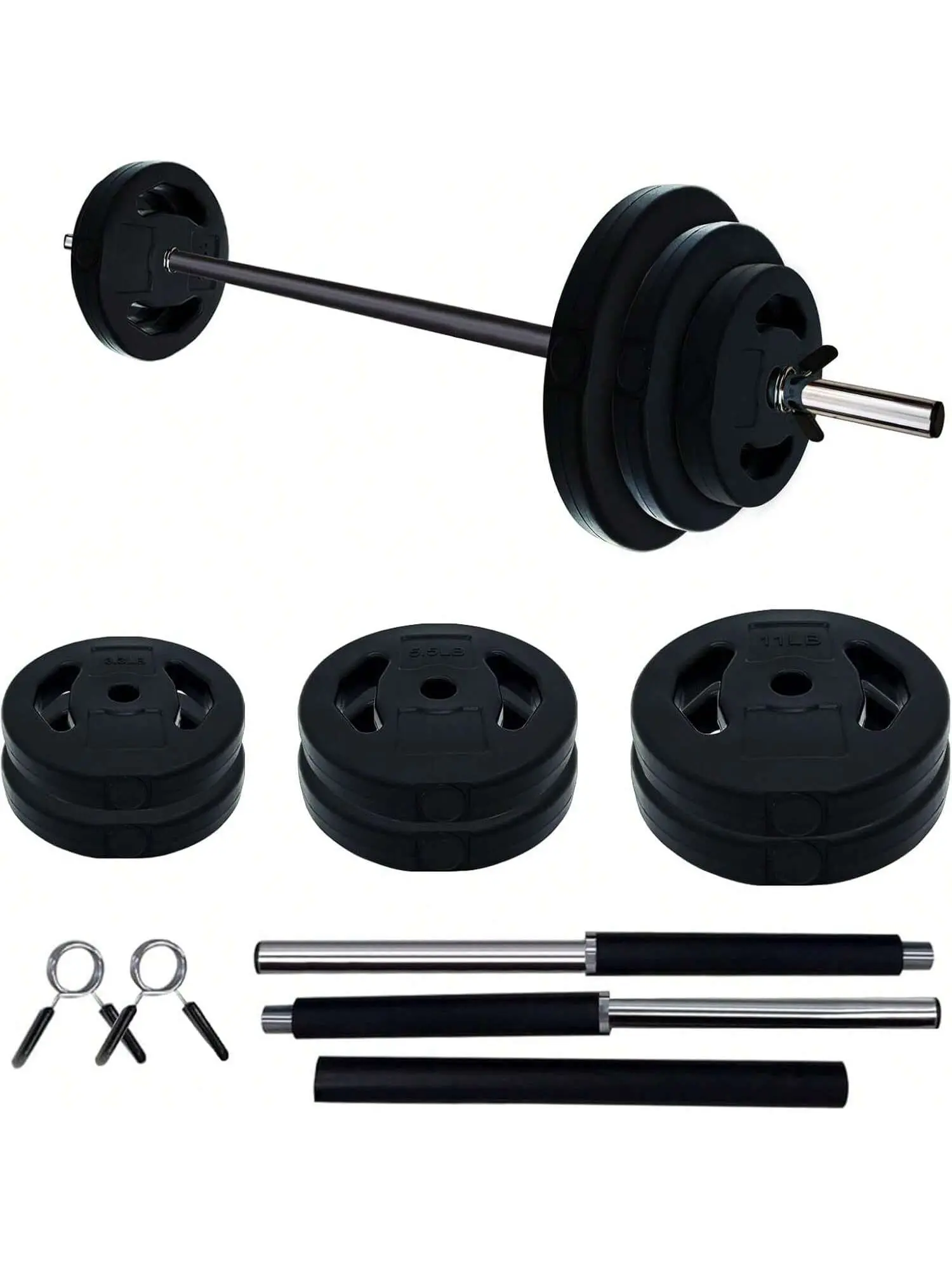 40 Lbs Black Adjustable Barbell-Dumbbell Set, PU Material, Cushioned Grips, Quick-Change Rubber Plates, At-Home Strength Training & Workout Equipment, Barbell and Weight Set with Dumbbell Weights & Adjustable Weightlifting Capabilities
