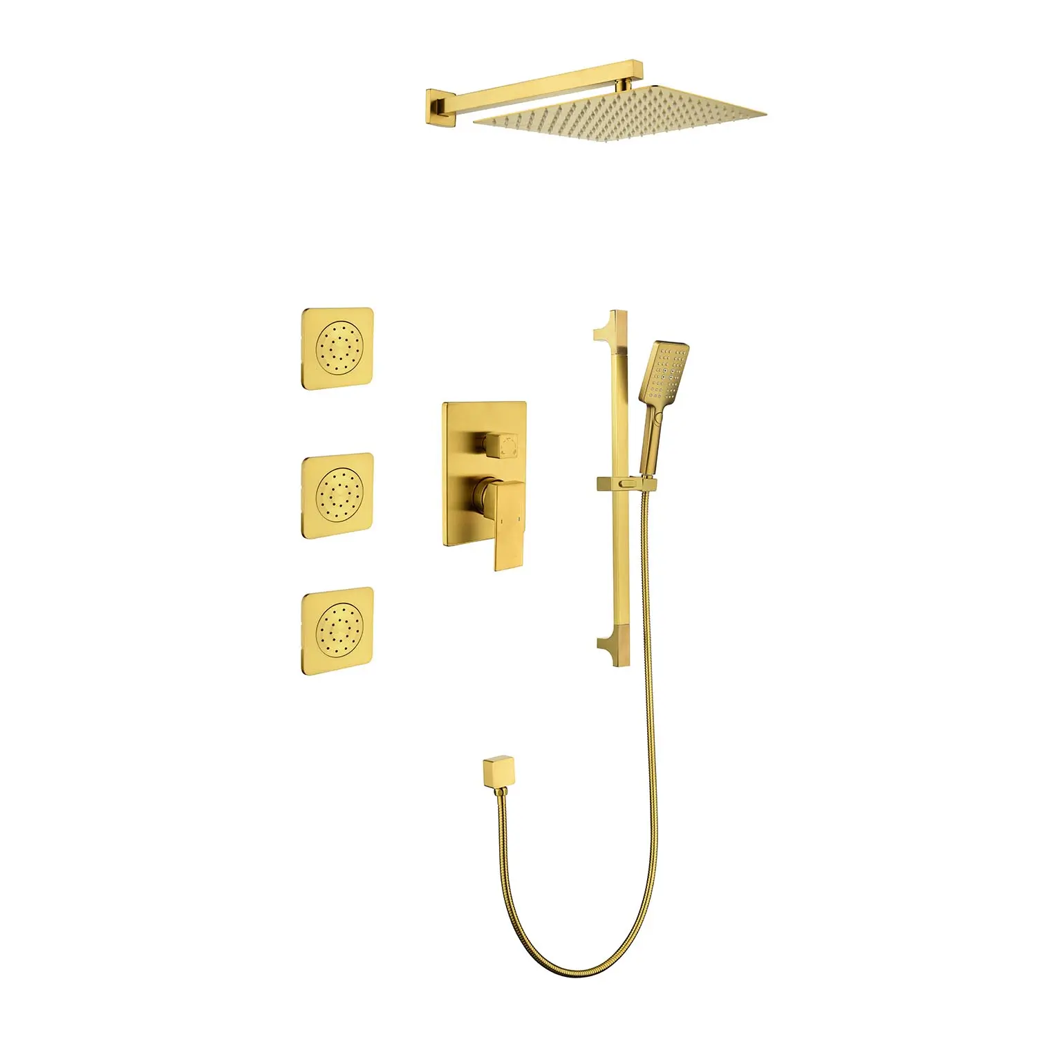 Complete Shower System with Rainfall Shower Head, Handheld Shower, Slide Bar, Body Sprays, Valve Trim, and Lever Handles, Multiple Finish Options for Master Bathroom Remodel and New Installation, Bathroom Shower Door for Bathtub, Shower Room
