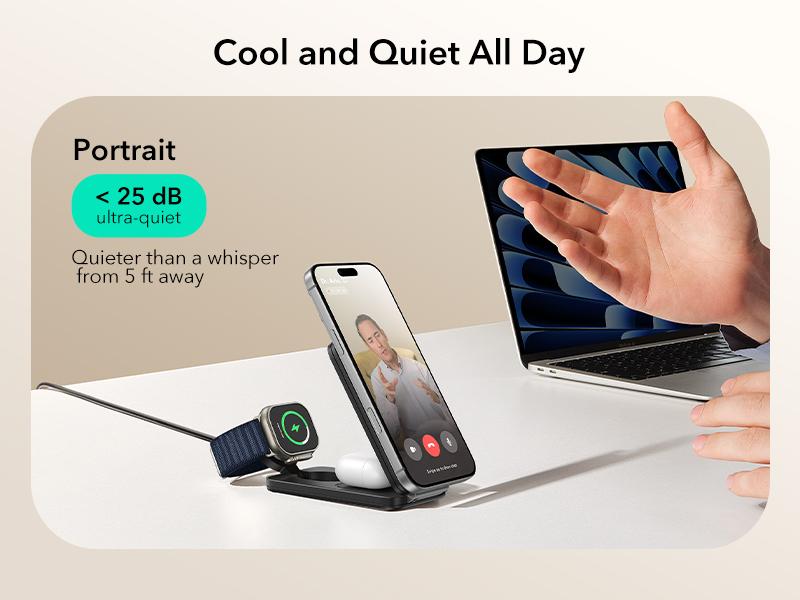 ESR 3 in 1 Charging Station for Apple, Qi2.2 25W MagSafe Charger with CryoBoost, Phone-Cooling Wireless Charging Station Foldable, for iPhone 17/16 with iOS 26(50W Adapter), AirPods, Apple Watch,Black