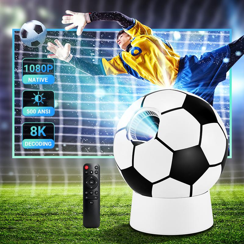 World Cup Soccer-Shaped Projector, Native 1080P Android 13 Smart Projector, 4K Support, 360° Rotation, Auto Keystone & Focus, WiFi 6, BT5.4, Portable Mini Projector for Home Theater, Outdoor Movies & Gaming