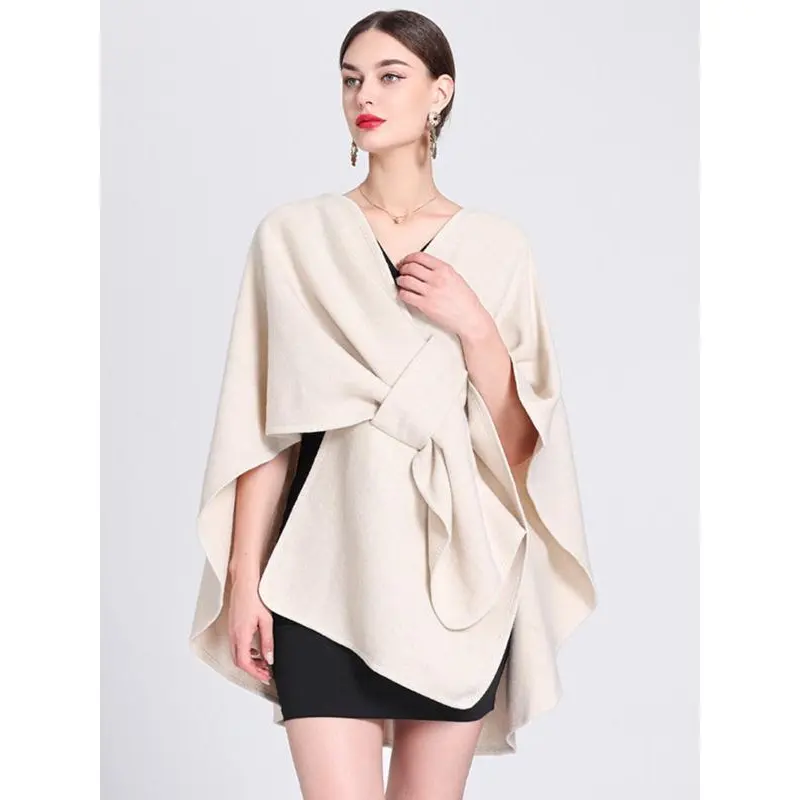 Women's Solid Color Scarf Shawl, Elegant Wearable Poncho Wrap, Casual All Seasons Polyester Clothes Cover Up, Wearable Poncho Shawl, Shawl Cover Ups