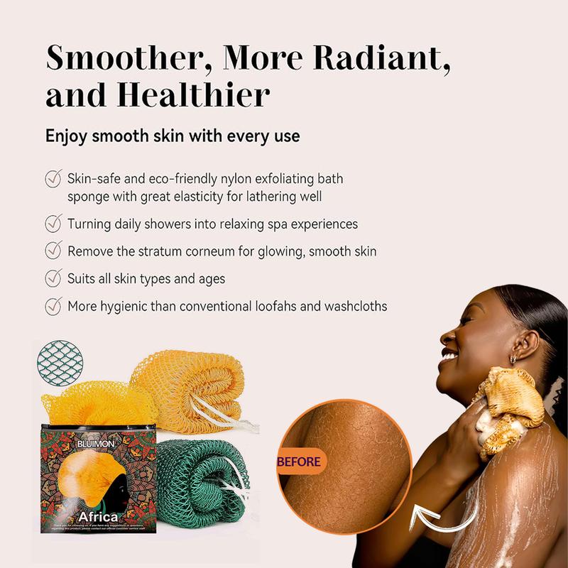 BLUIMON African Exfoliating Net Sponge 45" Length Sustainable Bath Sponge for Smooth Skin Ethically Sourced from Nigeria Green Cleaning Tool