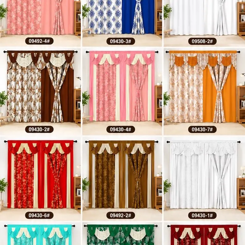 Djoune Felix Mixed Design Mixed Color 2-Piece Curtains, 12 Pairs (Total 24 Pieces)
