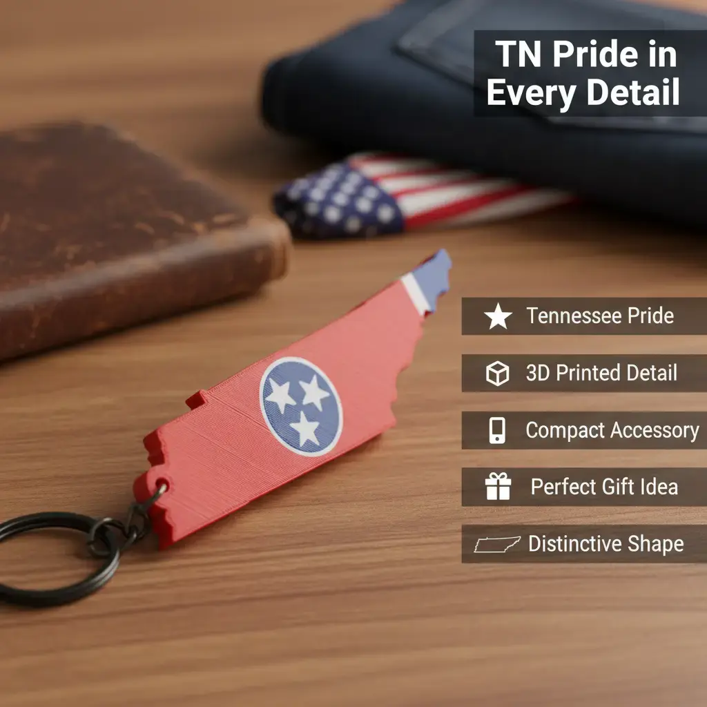 Tennessee Tri Star State Flag Keychain – 3D Printed TN Keychain