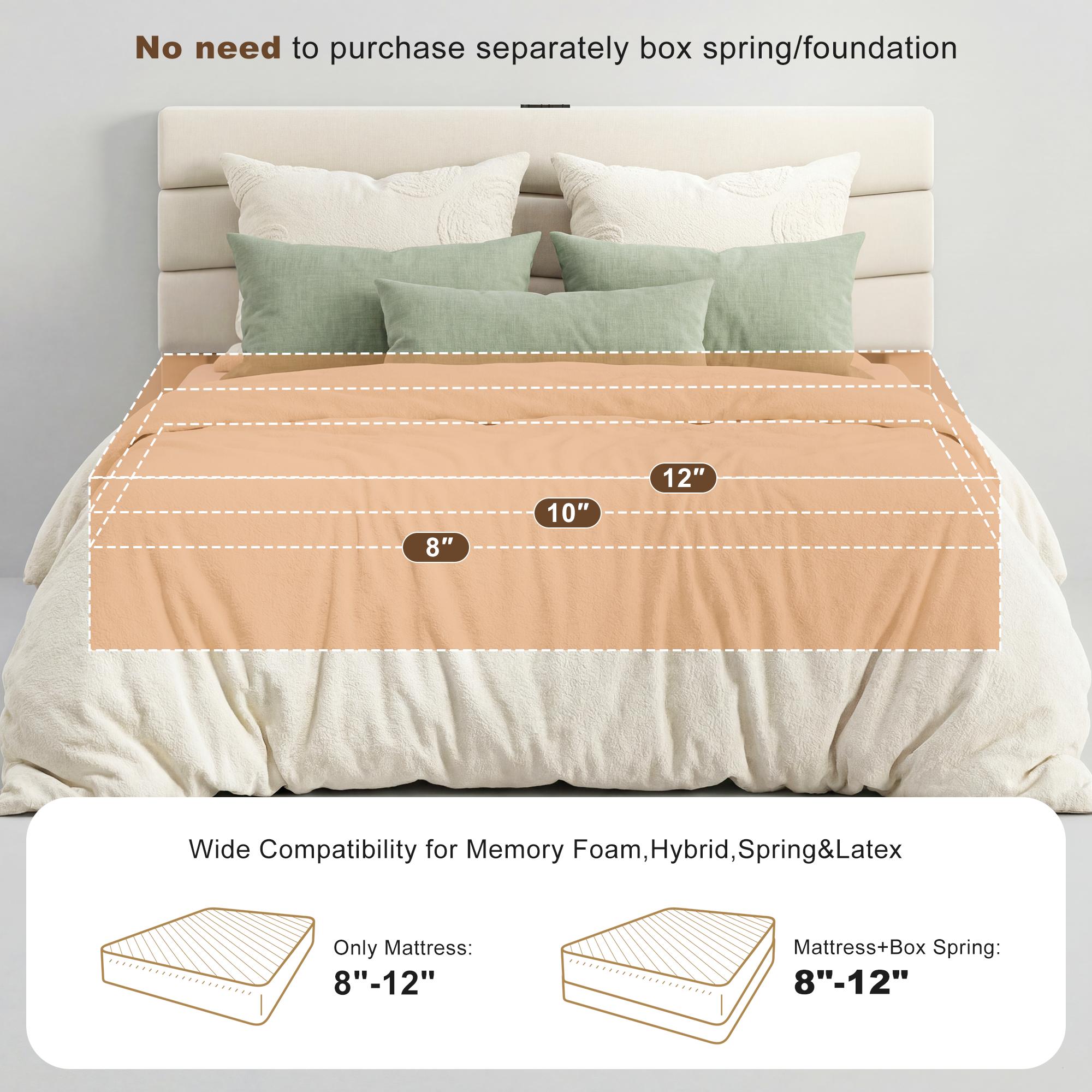 【Spring Glow up】Raybee Modern & Quiet Luxury Upholstered Queen Bed Frame with Adjustable Headboard【Frame ONLY,No Box Spring Needed】Center Support &Noise-Free Wooden Slats,Storage Space & Built-in Charging Station,Heavy Duty&Easy Assembly,best value