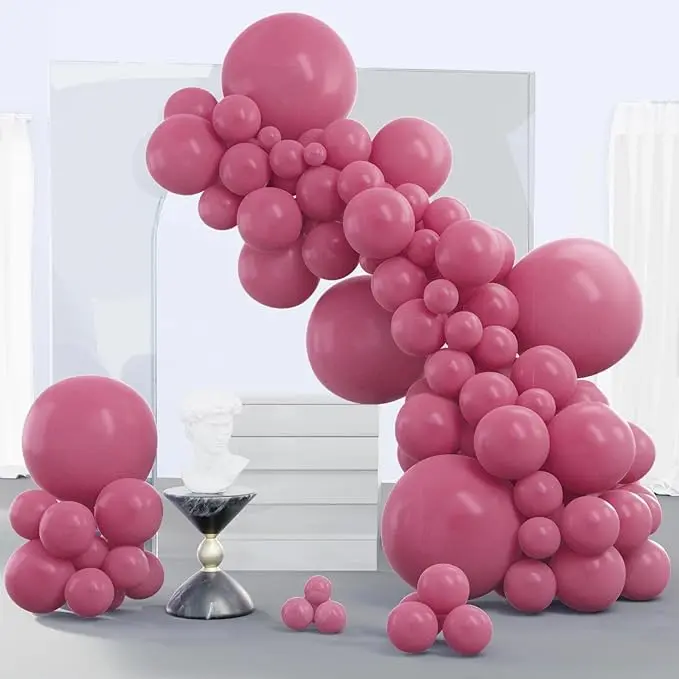 PartyWoo Thick Round Rubber Decorative Balloon Arch Kit, 140pcs 18/12/10/5in Mauve Dusty Rose Blush Boho Neutral Festive Balloon Clusters for Baby Shower, Wedding Decor (Pink-F02), Decorative Balloons Balloons
