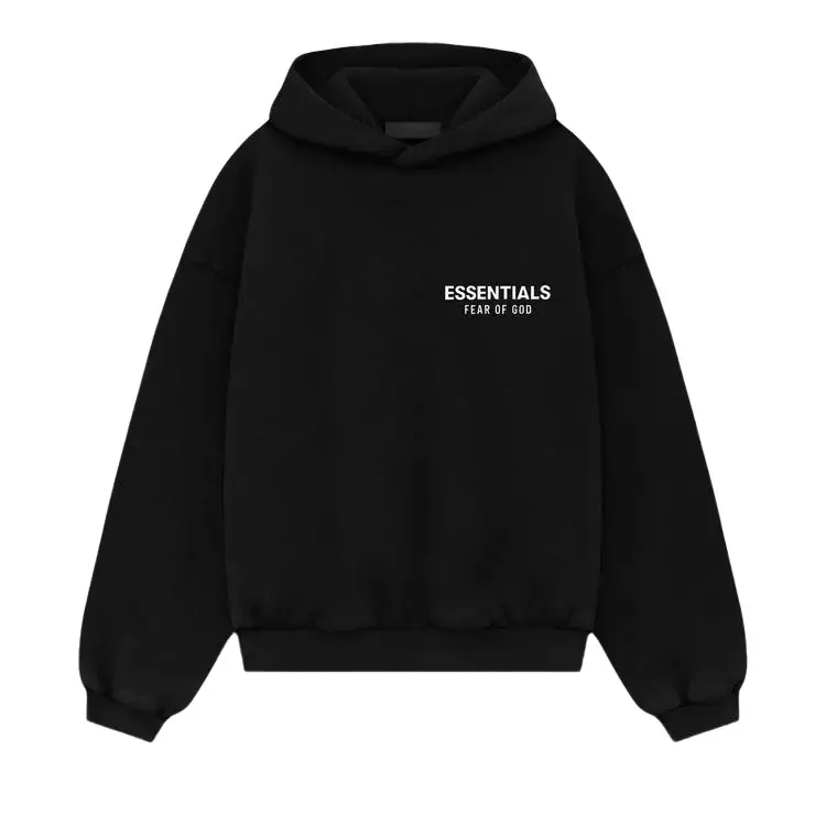 Essentials Black Hoodie - Heavyweight Oversized Fleece Pullover Sweatshirt Unisex