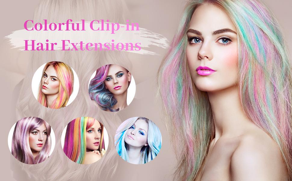 【Flash Sale】 Hair Extensions Clip in, 22 Inch 10 Pieces Long Straight Colored, for Kids Girls Women Highlight Party, Synthetic 【Flash Sale】 Hair Extensions Clip in, 22 Inch 10 Pieces Long Straight Colored, for Kids Girls Women Highlight Party, Synthetic