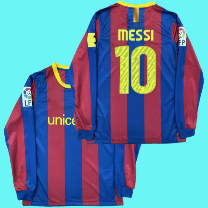 Messi 2009 10 Home Blue Retro No.10 Short Sleeves long sleeved Soccer jerseys top