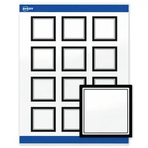 Avery Printable Square Labels, 2" x 2", Glossy White, Pre-printed Double Black Border Design, Sure Feed Technology, Laser & Inkjet Compatible, 240 Total