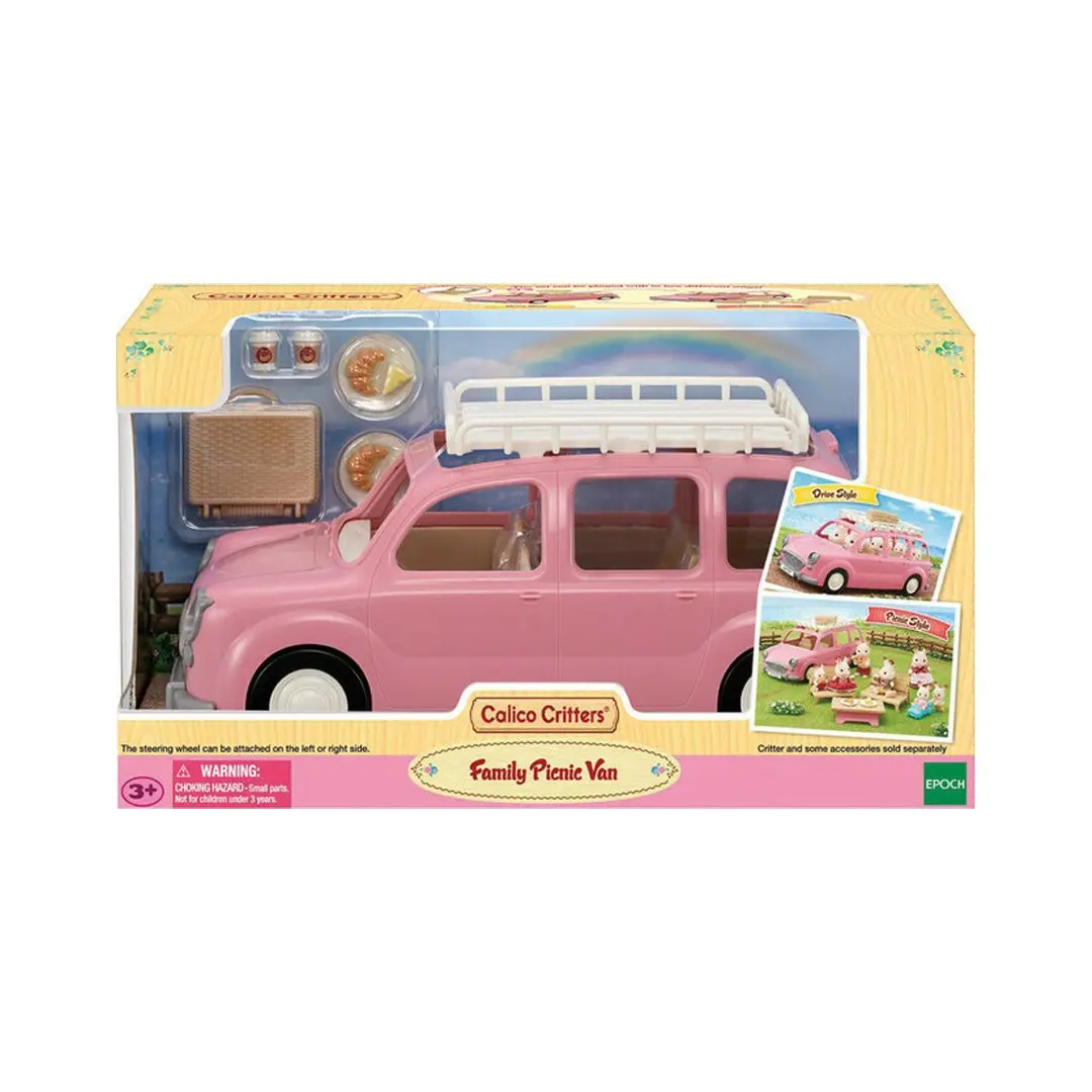 Calico Critters Family Picnic Van Doll Toy - Doll Accessory Set for Kids, Includes Toy Car, Outdoor Seating, Croissants, Cheese & Baby Adventure Supplies
