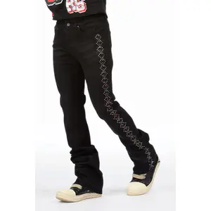 Ozi Rhinestone Dark Grey Stacked Flare Jean