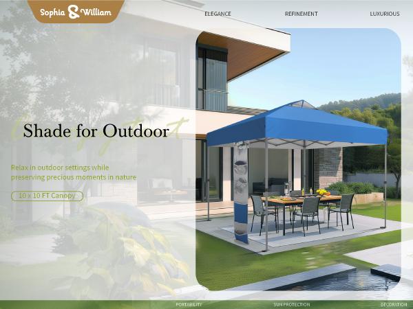 【One-Button Push】Sophia & William 10x10 One-Button Push Pop Up Canopy – One-Person Instant Setup Gazebo with Vented Roof & Side Storage Pocket for Backyard, Beach, Camping & Events