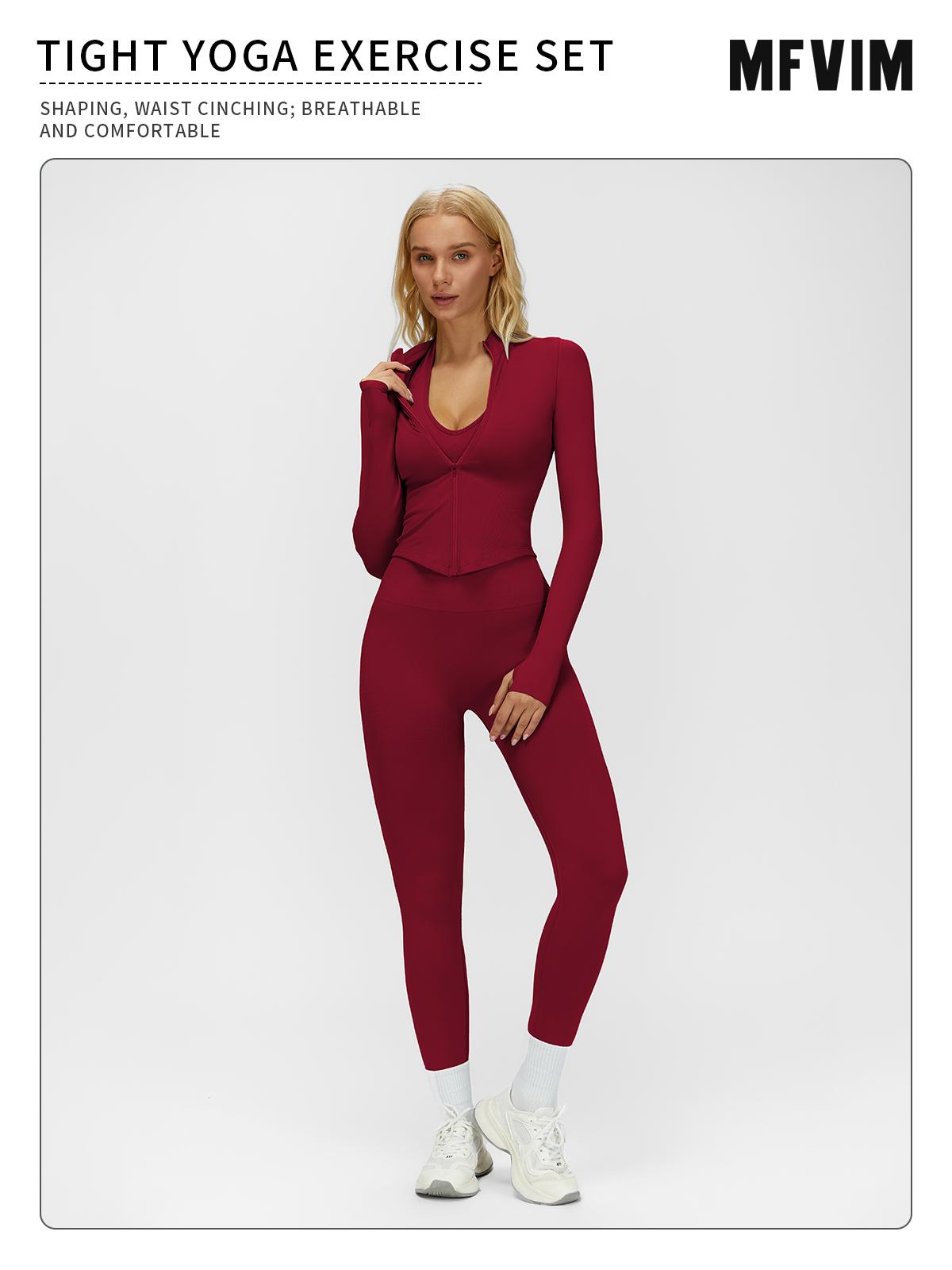 MFVIM Women's Solid Criss Cross Crop Tank Top High Waist Leggings Zip Up Crop Jacket Tracksuit Set Breathable Comfortable Yoga Workout Gym Athletic Activewear Textured Sweatsuit Thermal Lined Sports SpringStatements