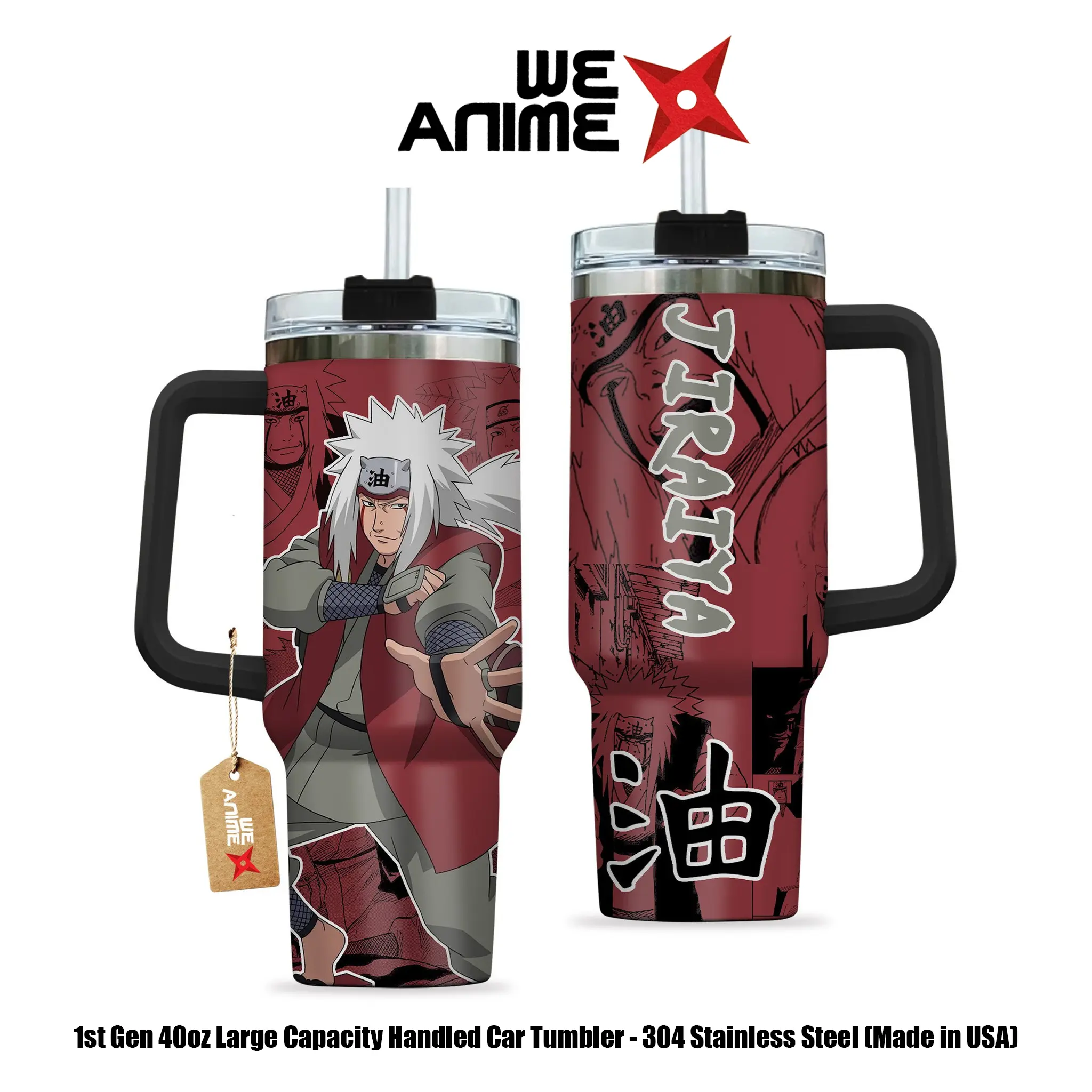 WEXANIME Jiraiya Toad Sage Personalized 20oz/40oz Stainless Steel Tumbler with Handle, Double-Wall Vacuum-Insulated Travel Mug, Leak-Resistant Coffee Cup, Reusable Drinkware, Gift for Naruto Fans