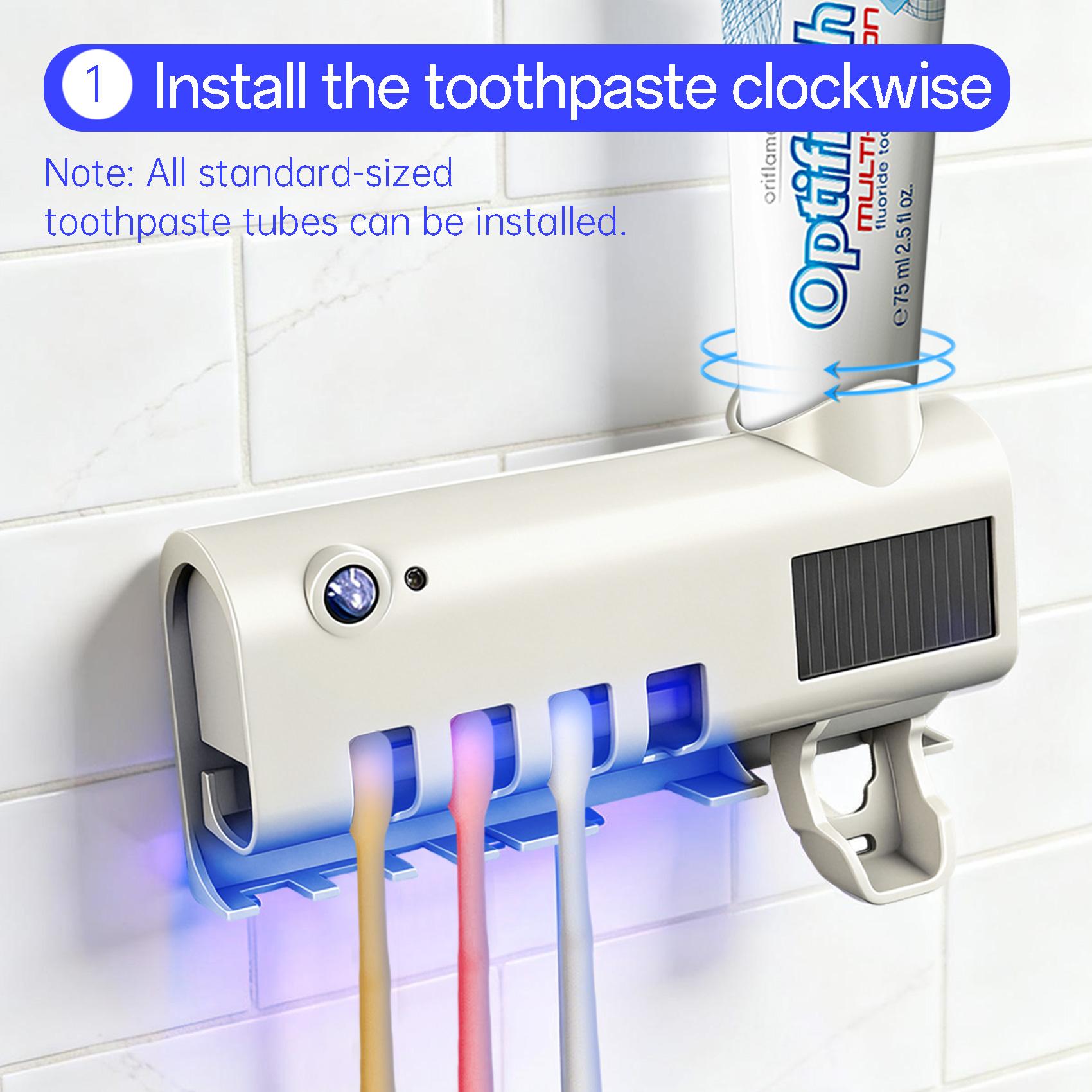 Sanitizing Toothbrush Holder Set, 4-Slot ABS Modern Button Model with Smart Motion Sense & Manual Toothpaste Dispenser - Self-Adhesive No-Drilling Wall Mounted Bathroom Storage Rack for Smooth Flat Surfaces (Compatibility & Smart Design) Sanitizing Toothbrush Holder Set, 4-Slot ABS Modern Button Model with Smart Motion Sense & Manual Toothpaste Dispenser - Self-Adhesive No-Drilling Wall Mounted Bathroom Storage Rack for Smooth Flat Surfaces (Compatibility & Smart Design)