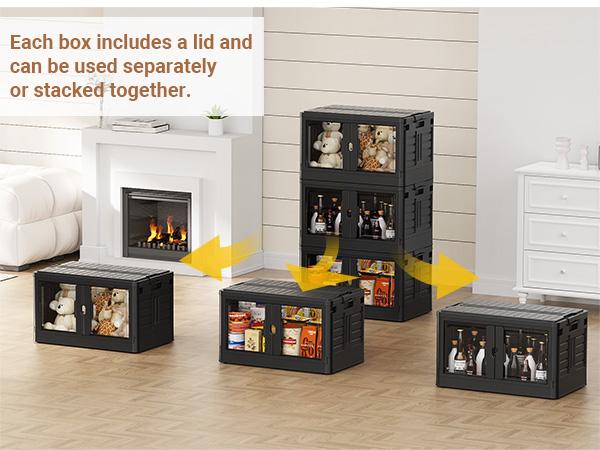 Broview V7 345Qt/460Qt/575Qt Stackable Storage Bins with Individual Lids & Wheels, Large Plastic Collapsible Latching Boxes, Closet Organizers and Storage Cabinet Shelves Units, for Home Kitchen Room Garage Organization