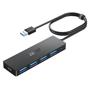 Acer USB Hub 4 Ports USB 3.0 with 5Gbps Data Transfer 2ft Cable Type C Power Port for Laptop PC Multiple USB 3.0 Hub USBA Splitter
