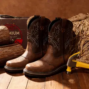 【SteelToe】Eleet Cowboy Boots for Men - Work Boots with Breathable and Anti-Slip, Puncture Protection and Comfortable Fit, Square Toe Botas with Classic Embroidery