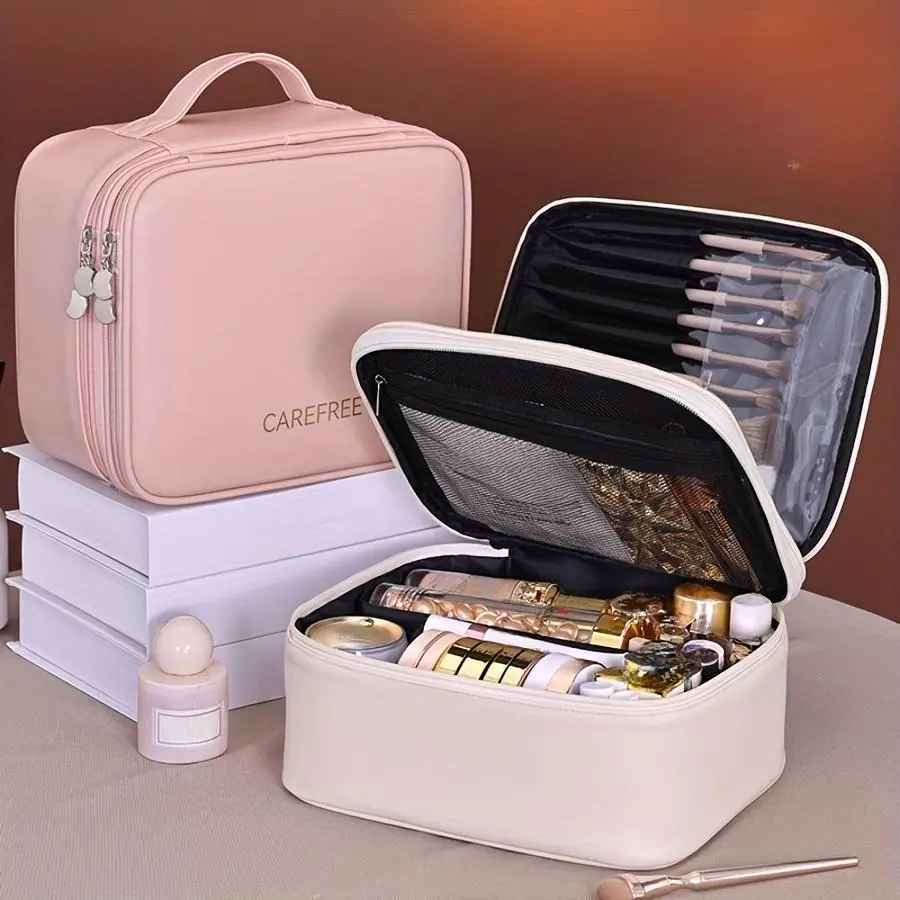 Portable Double Layer Makeup Bag, Large Capacity Cosmetic Storage Bag, Waterproof Zipper Makeup Organizer Pouch, Multifunctional Travel Toiletry Bag, Travel Cosmetic Bags, Cosmetics Bag, Travel Essentials