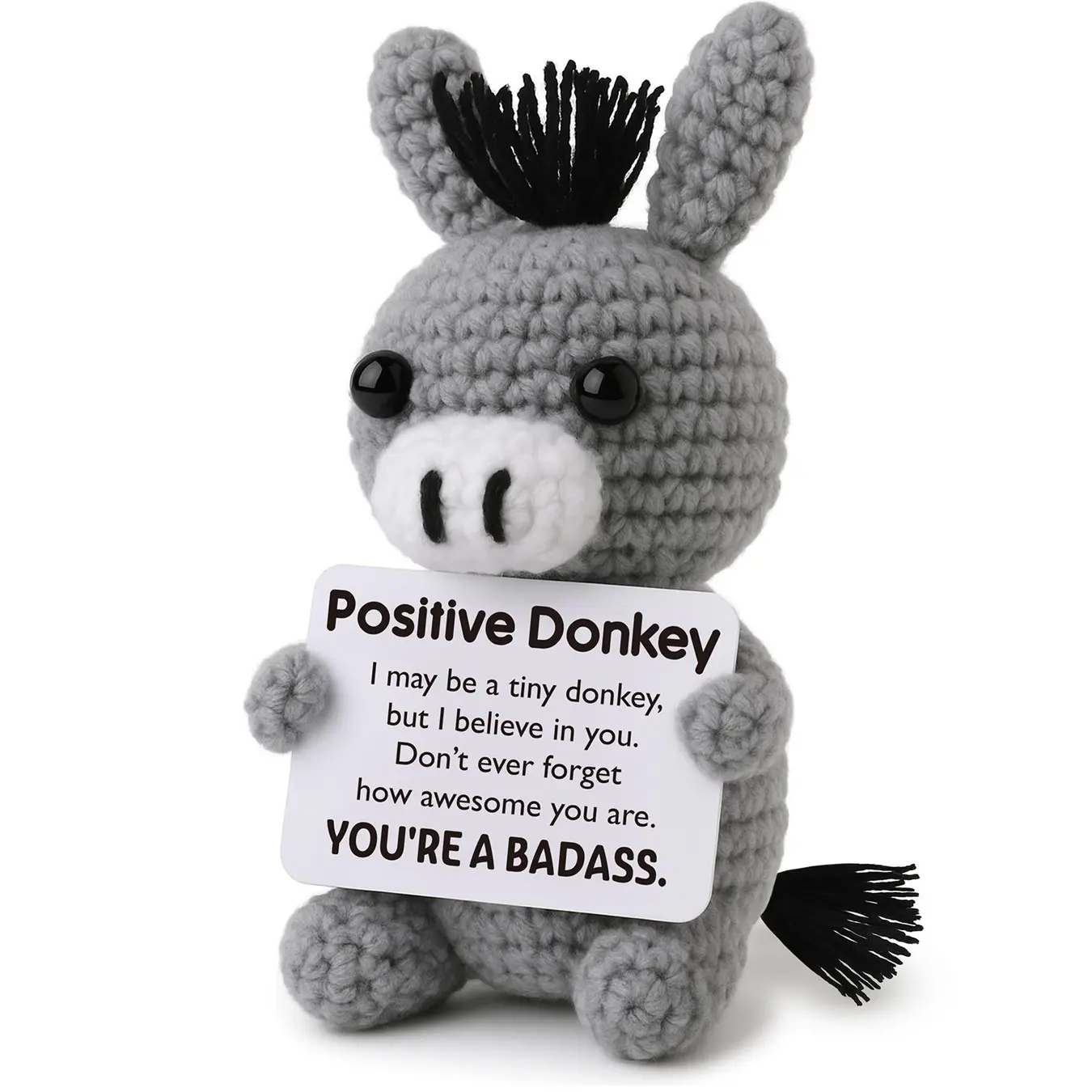 Funny Galentine's Positive Badass Donkey Crochet Animals, Soft Stuffed Animal Gifts, Motivational Gift for Women Men Coworkers, Best Friends - Emotional Uplifting Support Small Easter Holiday Basket Stuffer for Grandkids, Cuddly Stuffed Animal