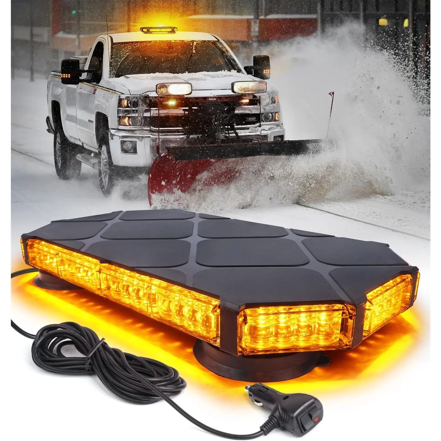 Amber LED Roof Strobe Warning Light Bar - Strobing Function, Warning Flash, Emergency Safety Lighting for Commercial Trucks, Postal Vehicles, None