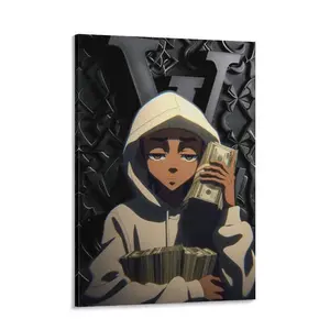 Riley Freeman's money-themed canvas wall art "A Stack of Cash" is the ultimate masculine space decoration for hip-hop and anime enthusiasts, and also a perfect choice for modern rooms.