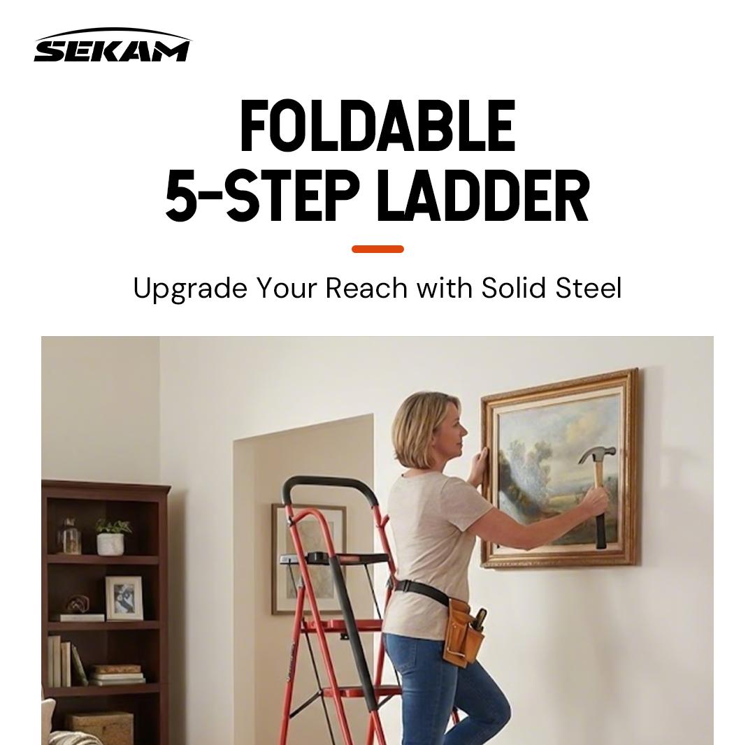 Sekam Sturdy Portable 5-Step Ladder, 800 LBS Capacity, Foldable with Handrail & Tool Tray, Ideal for Kitchen & DIY Projects, Sturdy Portable Ladder Sekam Sturdy Portable 5-Step Ladder, 800 LBS Capacity, Foldable with Handrail & Tool Tray, Ideal for Kitchen & DIY Projects, Sturdy Portable Ladder