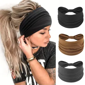 Women's Wide Non-Slip Workout Headbands, Super Soft Elastic Sweat-Absorbent Headbands for Yoga Running Gym, Solid Color Hair Wrap