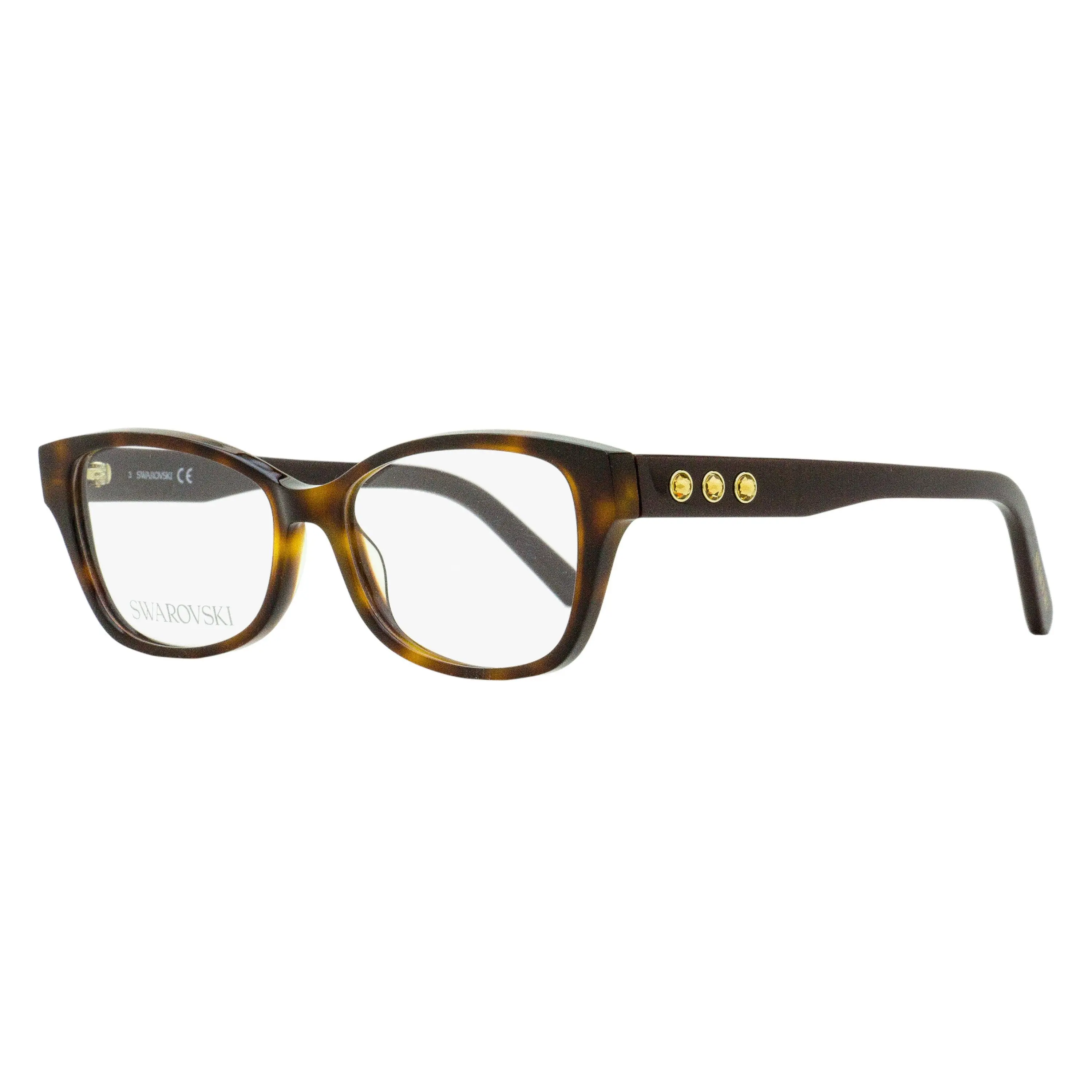 Swarovski Women's SK5430 Luxurious Acetate Eyeglasses - Rectangle Rounded Frames, Frame-Set Crystals, Dark Havana, 53mm, Small Profile, Eyewear Fashion, Brand's Iconic Crystal Artistry, Demo Lenses, Crystal Accents