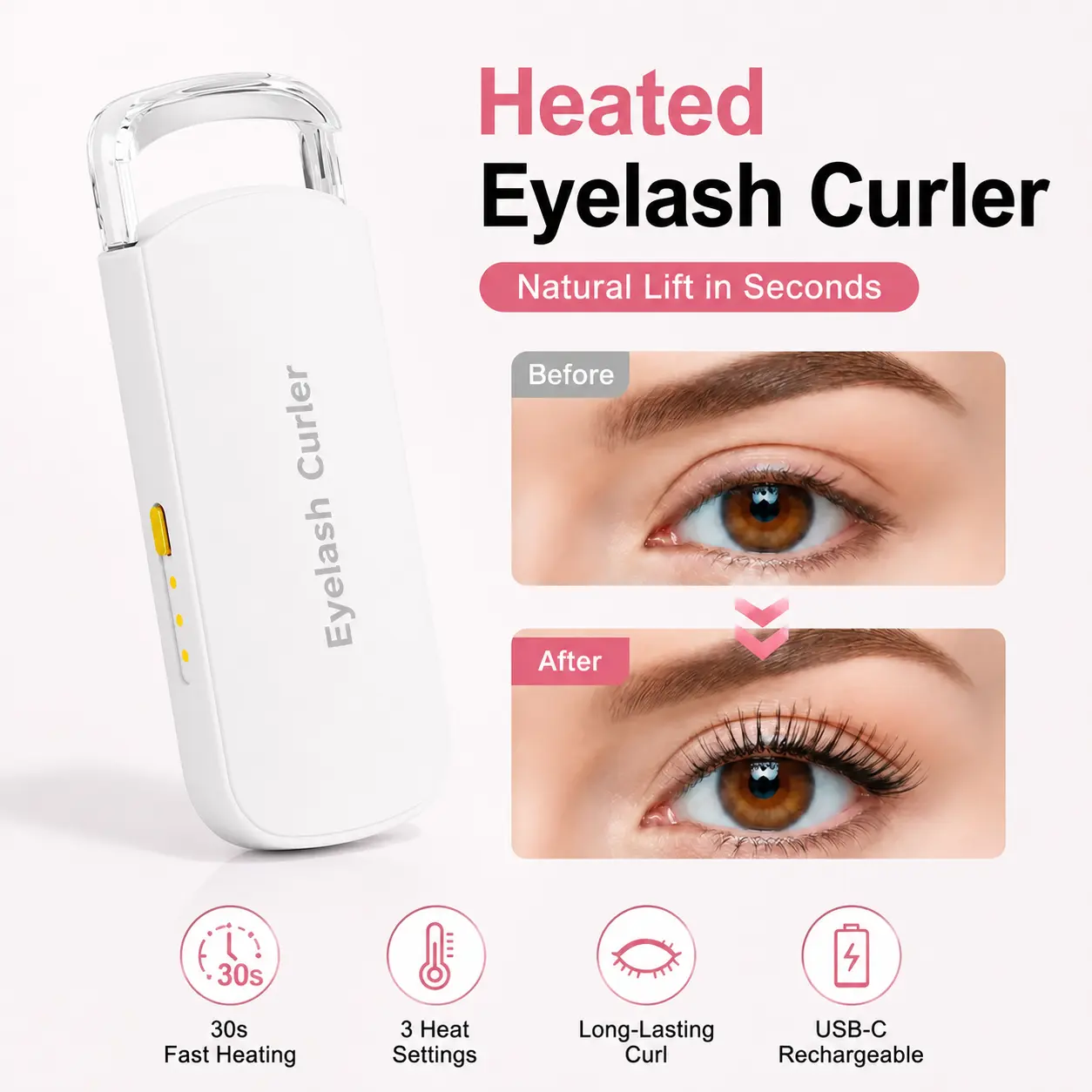Thermal Eyelash Curler – USB Rechargeable with Thermo-sensitive Silicone Pad Fast Curling, Small Lifting Curler for Eyelashes – for Women, Girls, Home, Travel, Curly and Stylized,shopping deals today