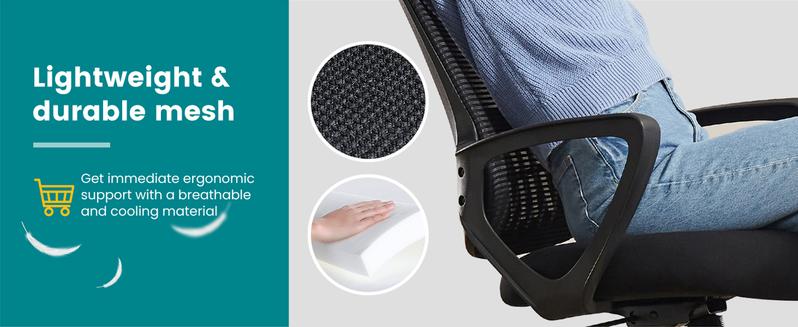 Ergonomic Office Chair, Fixed Mesh Mid Back Computer Chair with Lumbar Support for Home Waiting Area Reception Conference Room