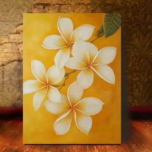 2D Flat, 1pc Hawaiian Plumeria Flower Wall Art - Flower Framed Canvas, Wrap-Around Wood Frame, Ready-to-Hang Decor Suitable for Room Decor, Hawaiian Theme Decorations, 2D Flat	