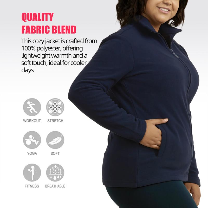 Women’s Polar Fleece Jacket with Pockets Full Zip Up S-3XL Regular & Plus Long Sleeve Lightweight Warm Coat Spring Fall Winter Activewear Womenswear