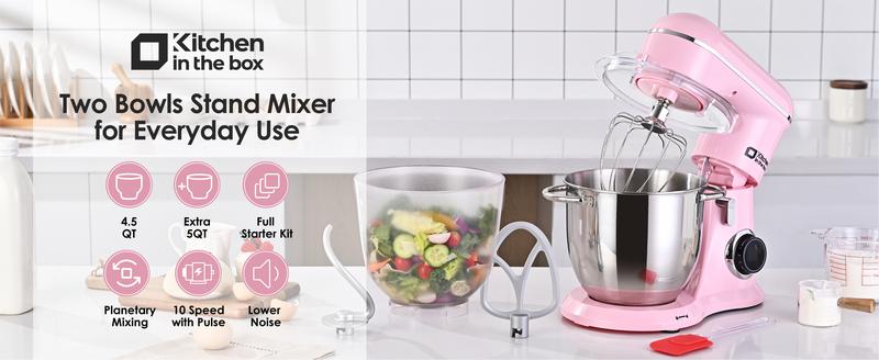 KITCHEN IN THE BOX Stand Mixer 4.5QT & 5QT | 10-Speed Electric Food Mixer for Baking & Cooking | Includes Whisk, Dough Hook & Beater | Durable & Powerful | Kitchenware & Home Appliances