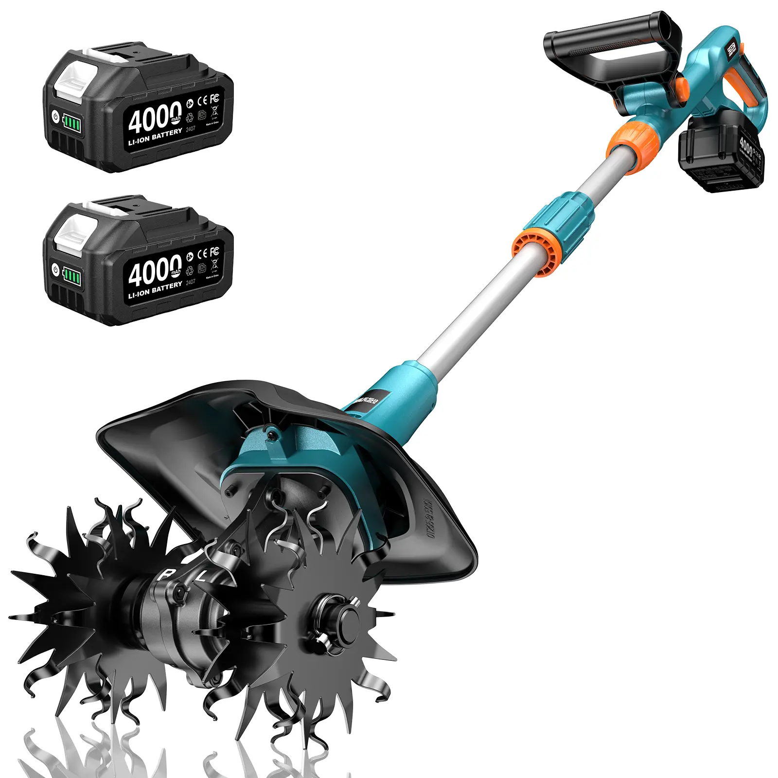 SEESII Electric Tiller for Gardening, 360 RPM Rototiller Cordless Cultivator, Total 8000mAh Battery Powered Garden Tiller 4 Pcs Blades for Smooth Tilling, Handheld Tiller for Raised Garden Beds Outdoorfun
