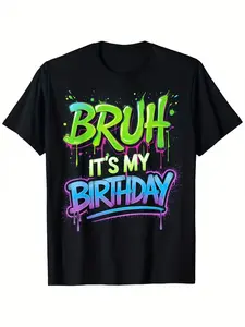 [Funny Birthday Gamer Tee] Funny Birthday Boy Teen Gamer Meme T-Shirt | Bruh It's My Birthday | Breathable, Comfortable, Casual Crew Neck Short Sleeve Tee | Best Gift for Boys & Girls | Streetwear Fashion Summer Top