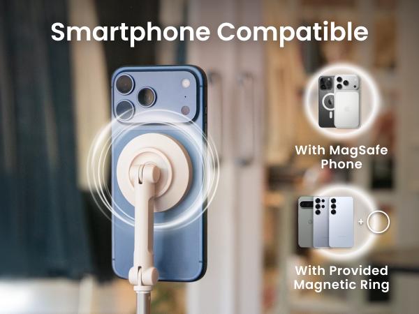 KraftGeek JustTap Ombré Peach Magnetic 66" Selfie Stick Tripod for iPhone 17 & Pixel 10, Automatic Tap-to-open Phone Tripod, Compatible with MagSafe, Fits iPhone 12-17 Series, MagSafe Case & Other Phones with Metal Ring