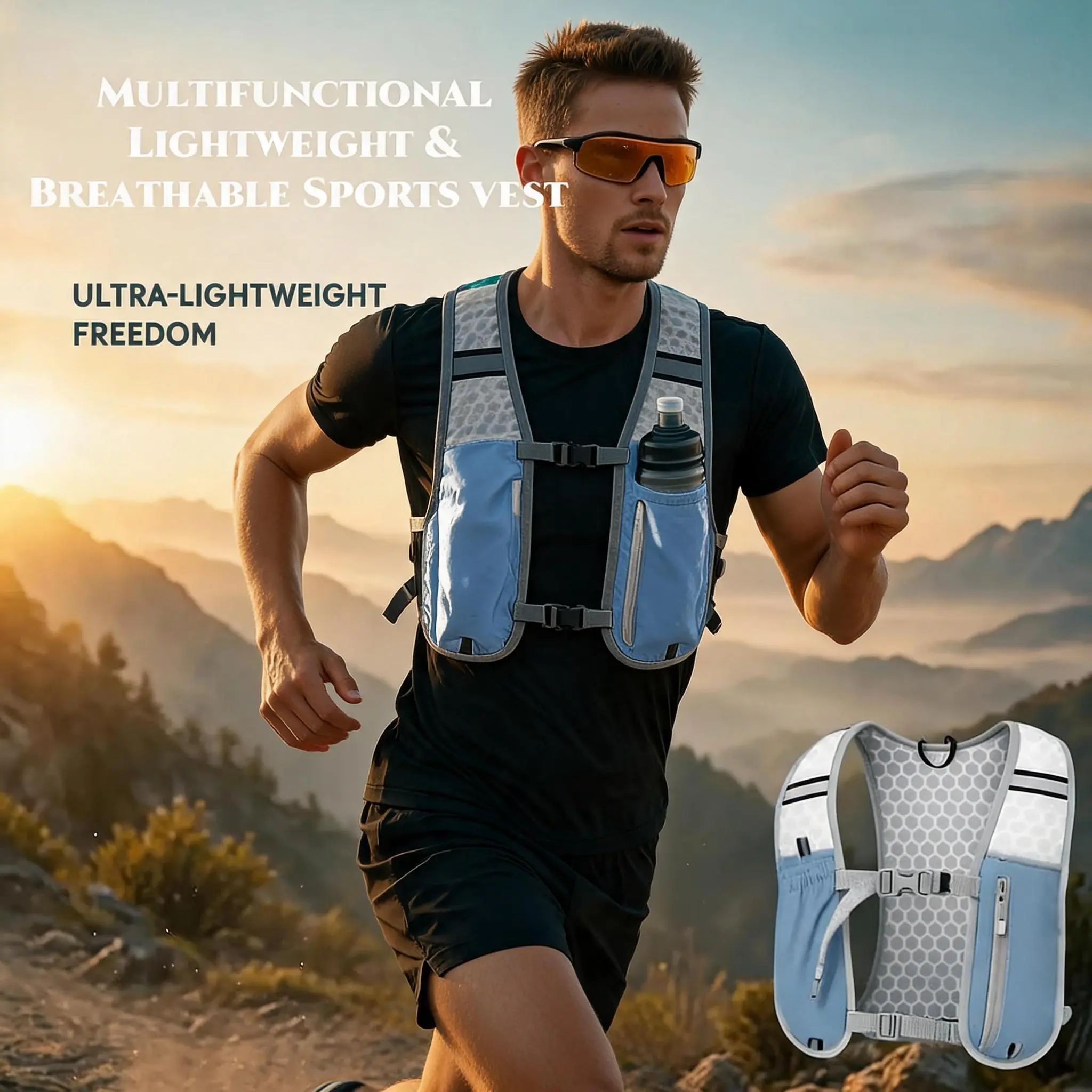 NELEUS Unisex Lightweight Running Hydration Vest - Adjustable Fit, Breathable, Reflective Strips, Hydration Pockets, 2 Bottle Slots, Sports Backpack for Marathon, Hiking, Trail Running, Two Bottle Slots
