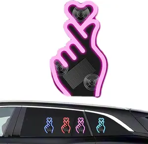 Hugexpen Solar-Powered Finger Heart Car Window Light Wireless LED Heart Shape Neon Light with Suction Cup for Car or Home Romance Fun Automatically lights up in darkness or upon vibration
