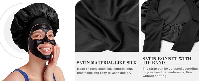 Satin Bonnet with Tie Band Double Layer Adjustable Sleep Bonnet with Silk-Like Lining Stay On Night Cap for Curly Hair Braids & Natural Hair school gift Sleeping Bonnet satin adjustable strap