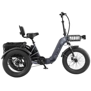 Electric Tricycle for Adults, 500W48V Folding Electric Trike, 20"x4.0"Fat Tire 3 Wheel Ebike ,Step-Thru Aluminum Frame with Push-Button Reverse, Large Basket for Women Men