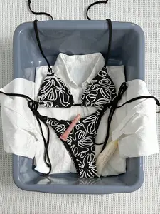 VYNCE Bikinx Women's Summer Fashion Asymmetrical Stripe Triangle Tie-Side Vacation Bikini Set