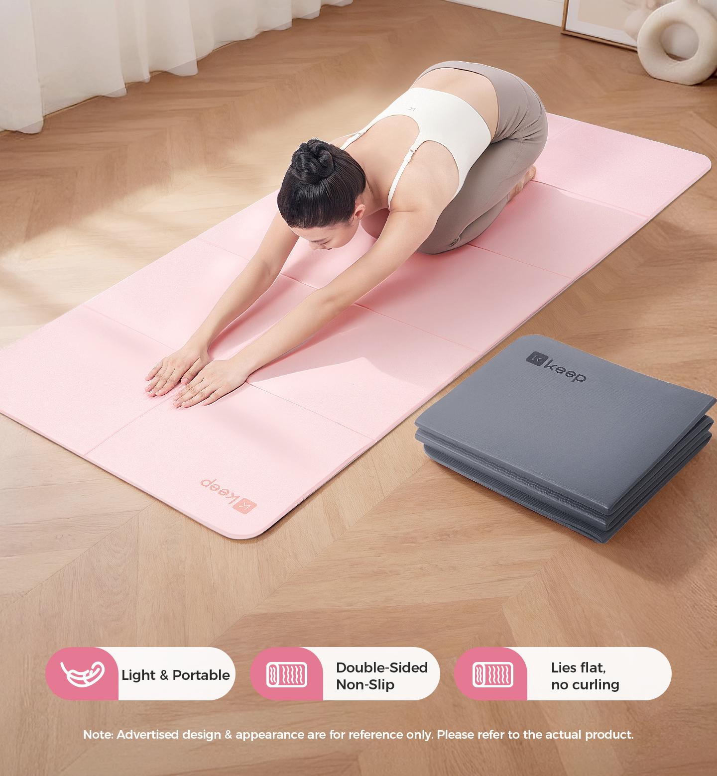 KEEP Folding Yoga Exercise Mat,72''x 24'' 6mm Thick Anti-Slip Antibacterial Easy Storage Portable Exercise Mat for Home Gym Travel with Elastic Sport Band