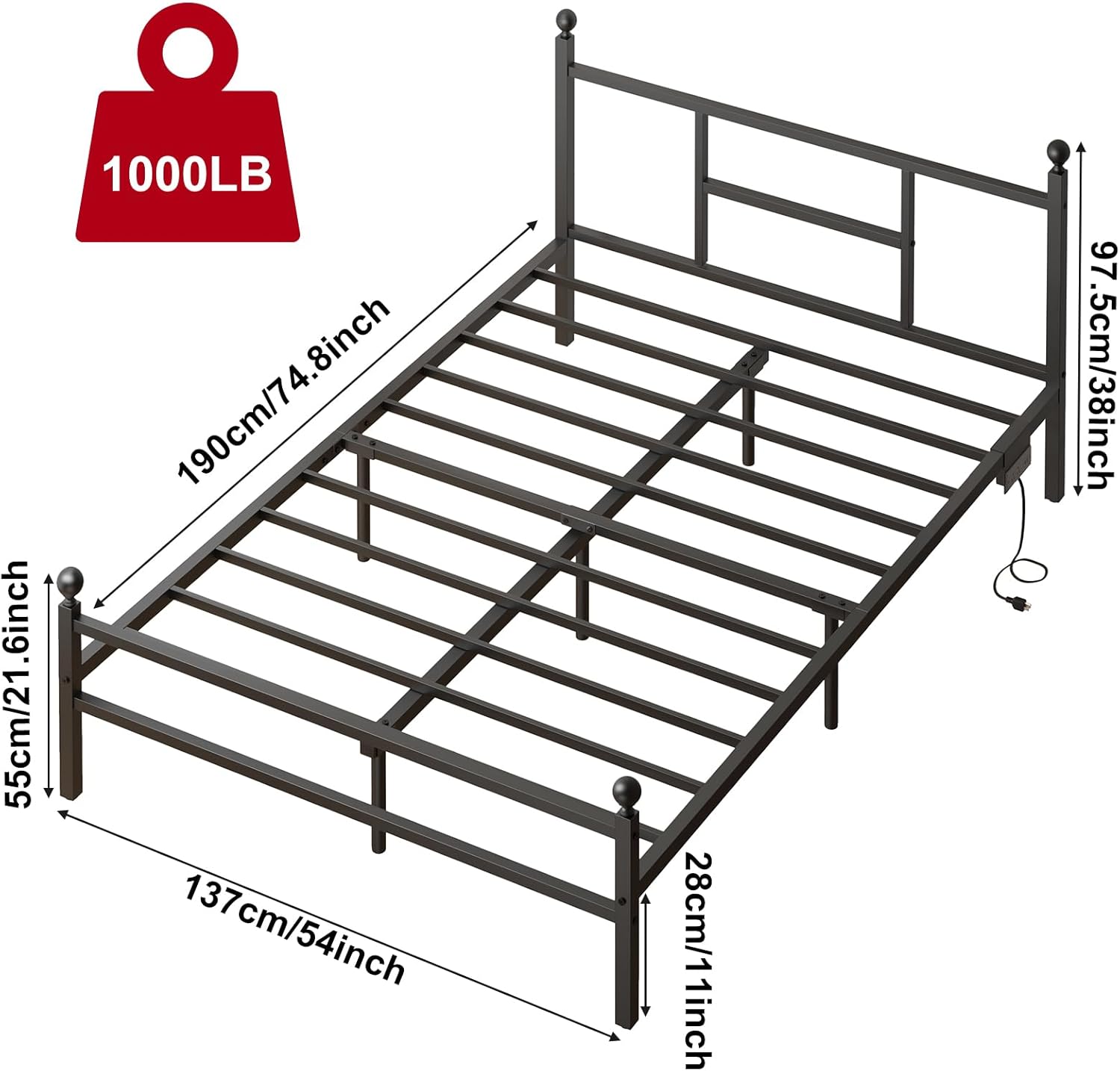 Full Size LED Bed Frame with Charging Station, Metal Platform Bed with USB Ports & Outlets, Heavy Duty Frame with Under Bed Storage, Easy Assembly Full Size LED Bed Frame with Charging Station, Metal Platform Bed with USB Ports & Outlets, Heavy Duty Frame with Under Bed Storage, Easy Assembly