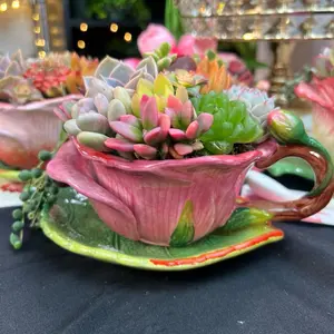 Pink Rose Flower Succulent Teacup Arrangement