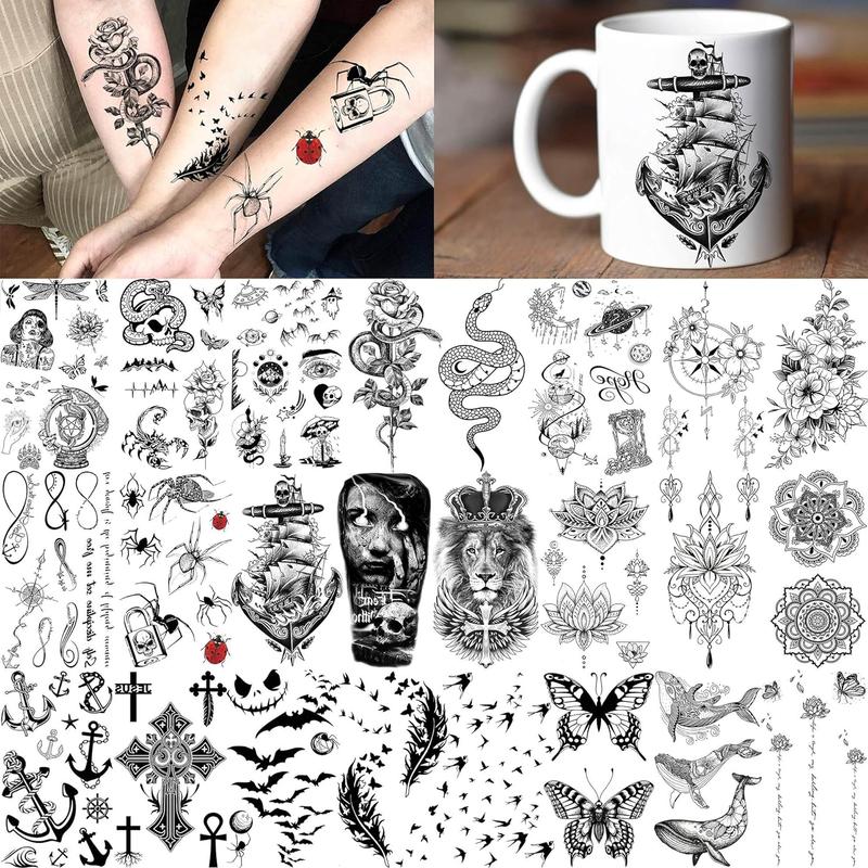 64 Sheets Long Lasting Flower Temporary Fake Tattoos For Women Arm Neck, Jellyfish Sunflower Moon Rose For Adults Girl, 3D Temp Realistic Snake...