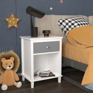 Stop Messy Rooms!  26.77" Wooden Nightstand - Aesthetic Storage & Easy Setup for Kids & Adults (Navy/Gold)